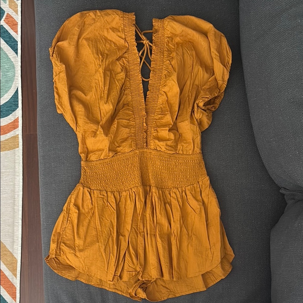 Anthropologie Burnt Orange deep V Romper